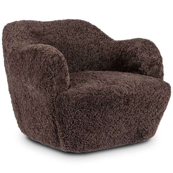 Fauteuil Pivotant Julius, Peau Laine Cacao