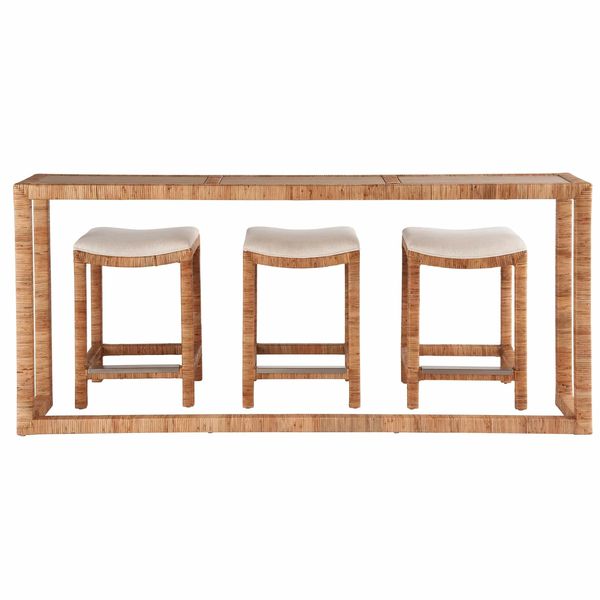Tabouret de Console Banc de Sable, Rotin Naturel